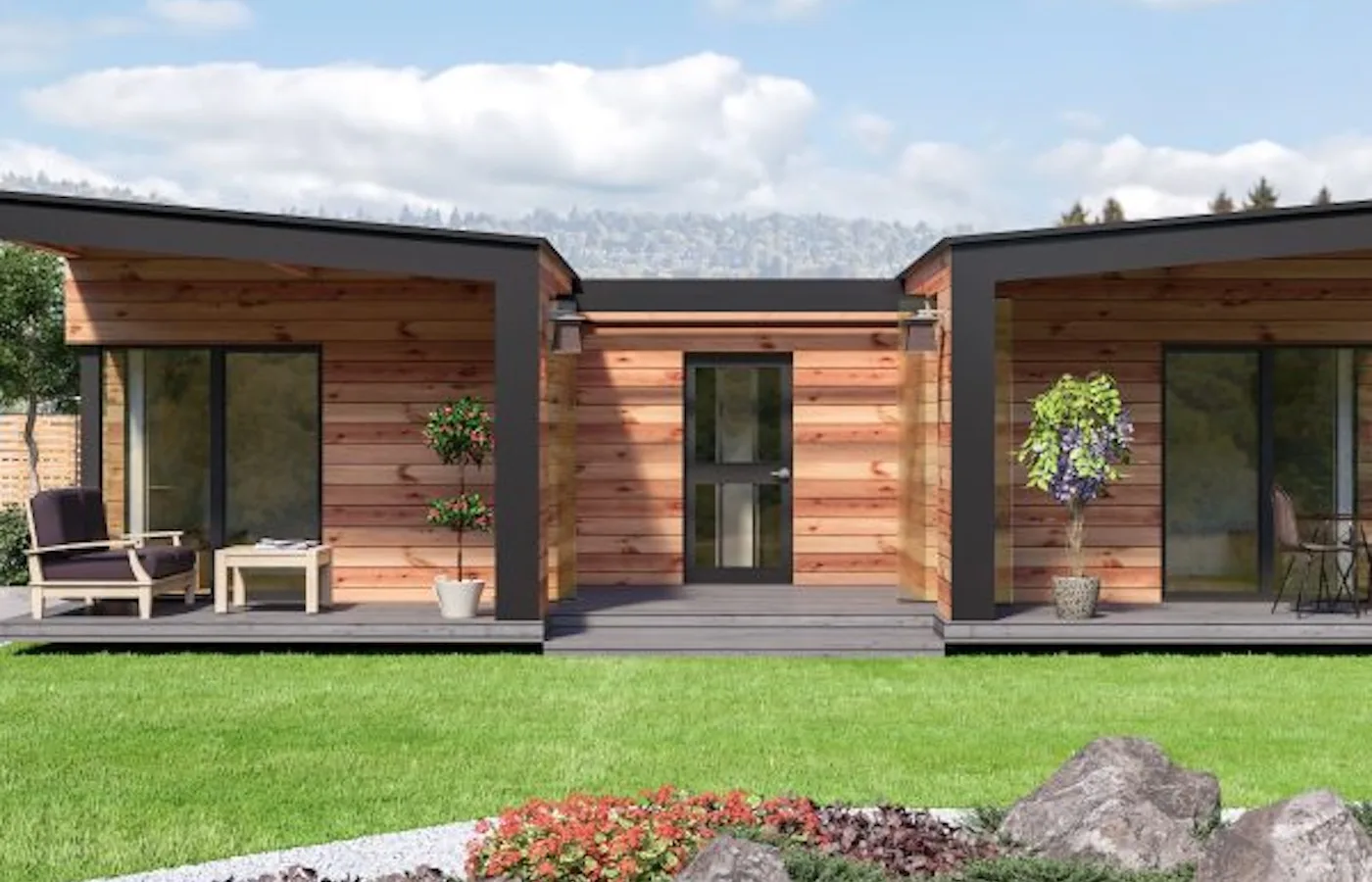 Kub Twins — semi-finished prefab cabin in Europe, 68 m², 29 m² terrace